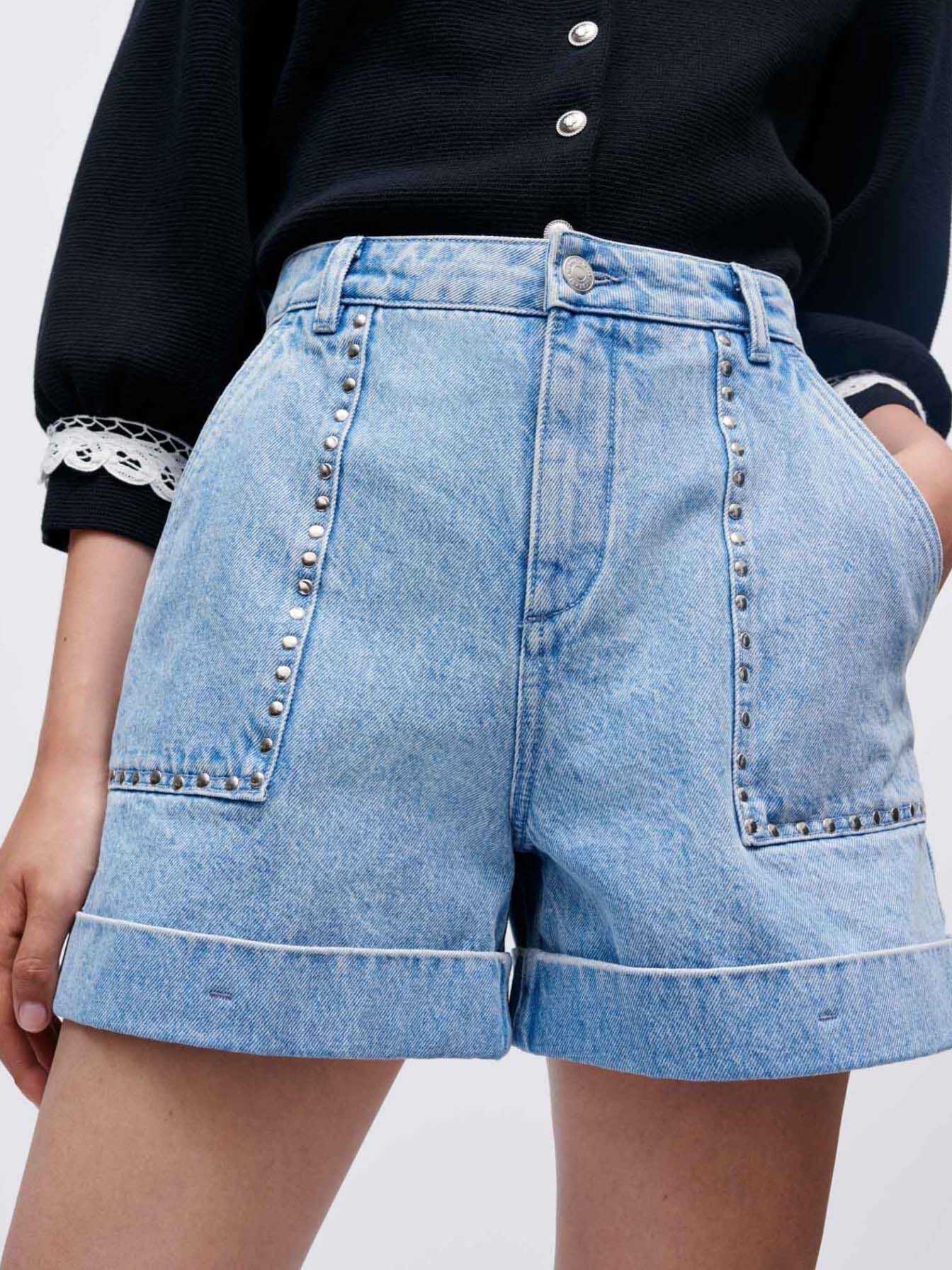 Spijkerbroekje met studs - Blauw
