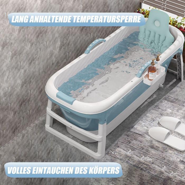 YIYI. BAÑERA PLEGABLE PARA ADULTOS CON TAPA DESMONTABLE - FUNCIÓN DE VAPOR Y BAÑO - 118 X 62 X 53 CM - AZUL Y BLANCO.