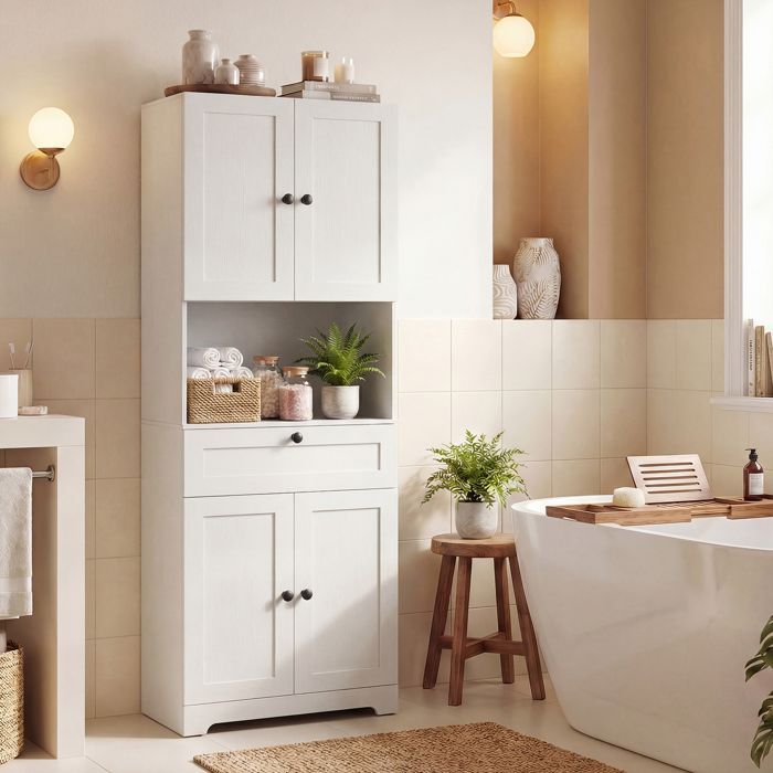 GIANTEX Armoire de Salle de Bain Haute, Étagères Réglables, Meuble Multi-Usage pour Cuisine, Salon, Buanderie, Blanc