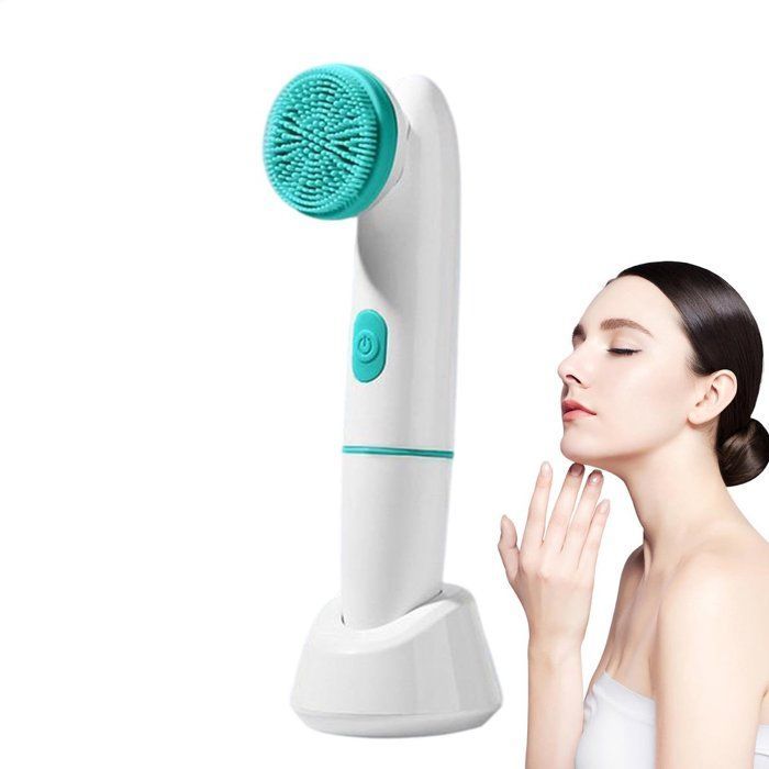 Vibrating electric facial cleansing brush, rechargeable and waterproof, ideal for daily use at home or in
