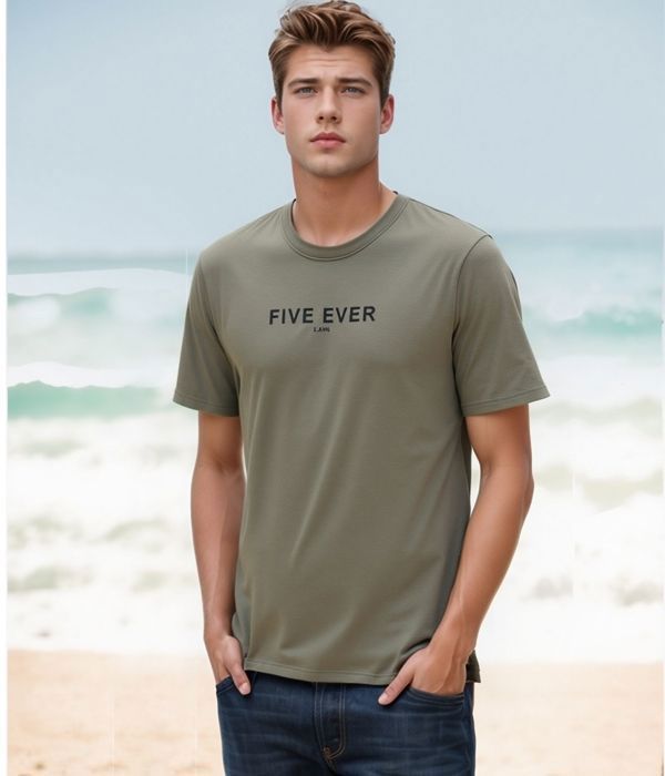 Men's T-Shirt - FIVE EVER - White - Short Sleeves - Crew Neck - Elegant Design