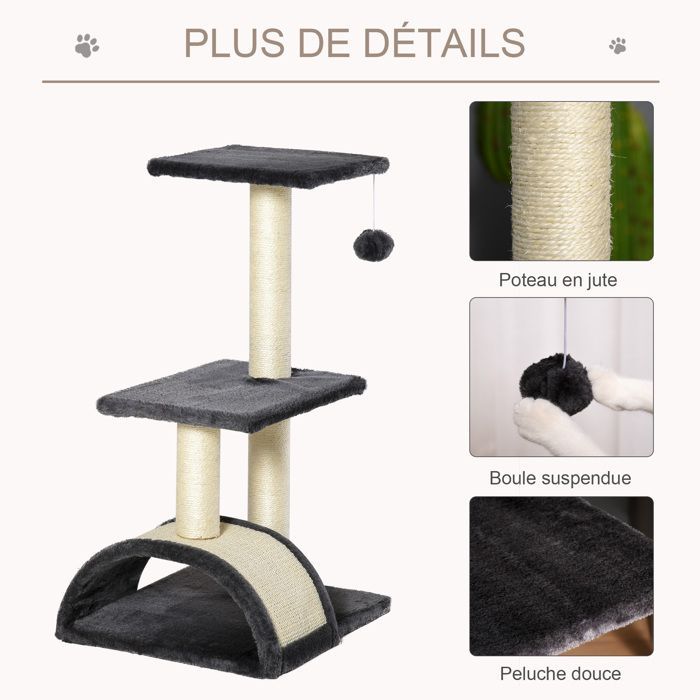 PawHut - Arbre à Chat - Panneaux de Particule - 40x35x72cm - Gris foncé