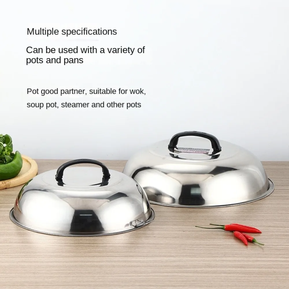 Couvercle rond en acier inoxydable durable pour grandes casseroles, avec poignée et couvercle surélevé, universel pour wok et poêles, accessoires de cuisine