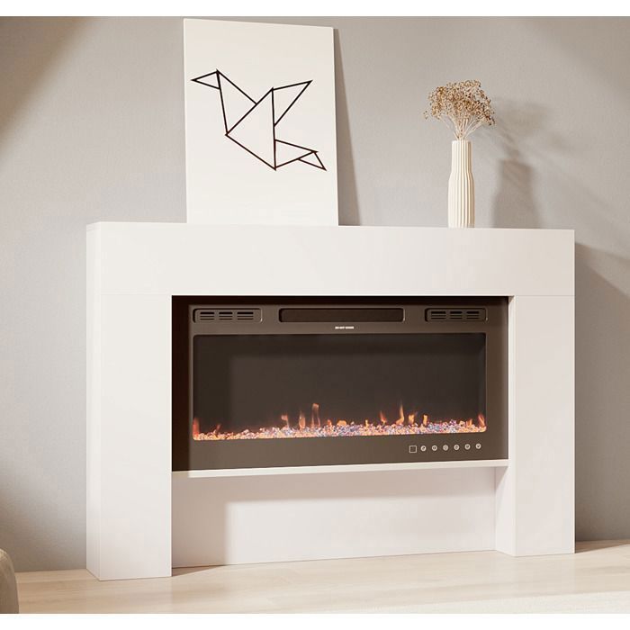 Meuble avec cheminée électrique - DESIGN AMEUBLEMENT - Laqué blanc - LED multicolore - 1000/2000W - Télécommande - Candela