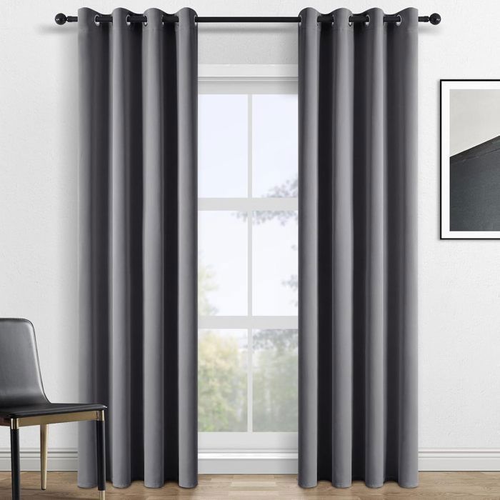 Rideau Occultants 140x240cm TOPFINEL à Oeillets Thermique Isolant AntiFroid Décoratif Chambre AntiBruit 2 Panneaux Gris Anthracite