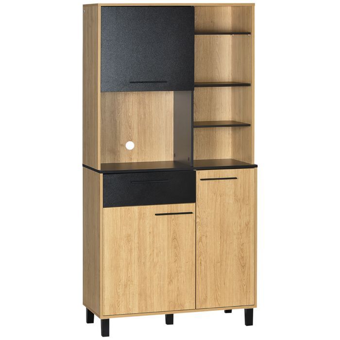Aparador de cocina - HOMCOM - mueble multifuncional con 1 cajón, 3 armarios y 4 nichos para la gestión de cables - madera - altura 180 cm