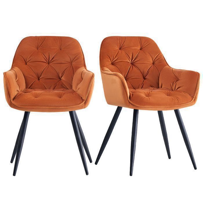 AINPECCA Lot de 4 Chaises Velours Orange Accoudoirs, Dossier Confort Nid d‘Abeille, Structure Métal 120kg