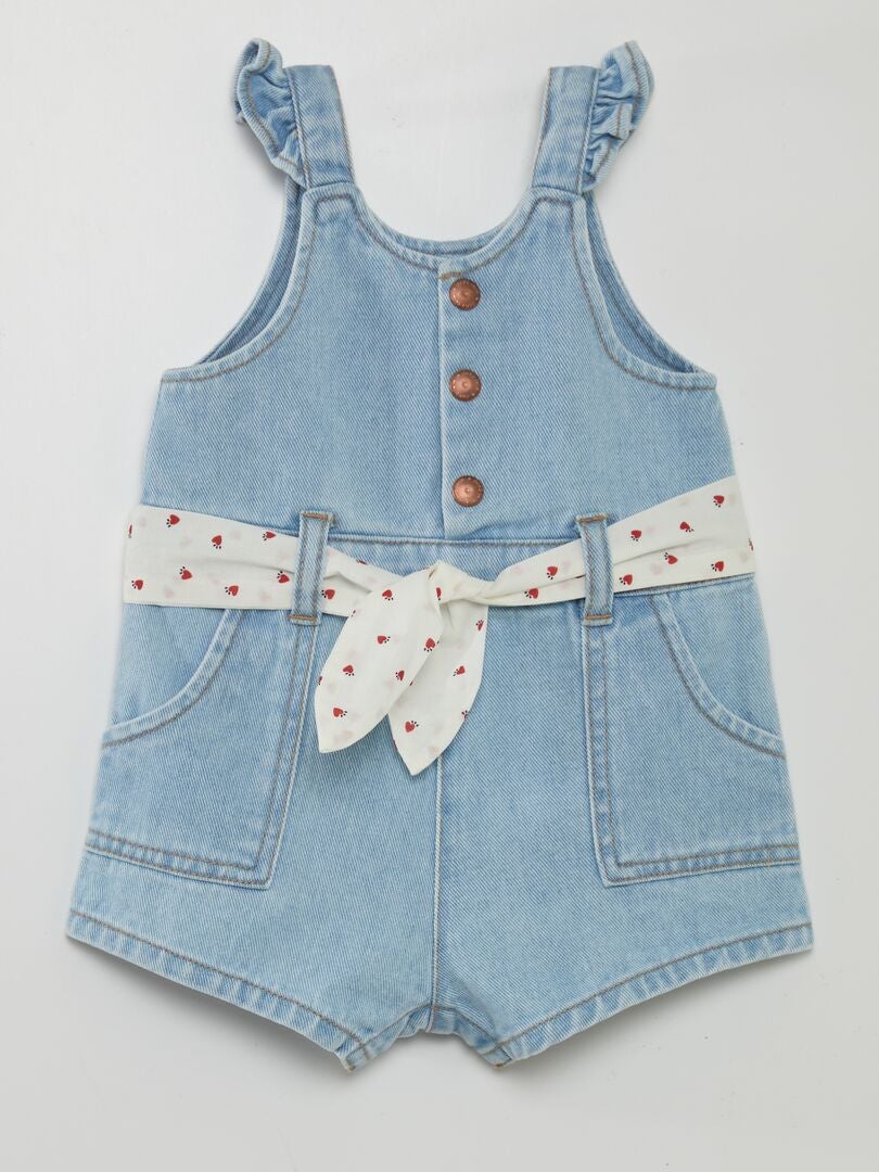 Spijkerjumpsuit met bedrukte riem - WIT