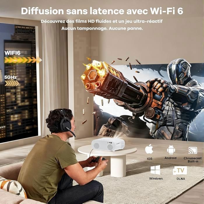 Proyector 4K certificado por Netflix, 35000 lúmenes, Android 13, enfoque automático/corrección trapezoidal 6D, WiFi 6, proyector de vídeo inteligente Bluetooth 5.2