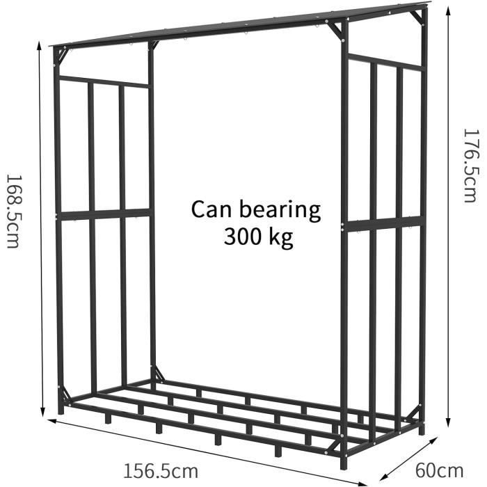 UNHO Metalen Houtopslag voor Buiten - Houtrek voor Openhaard - 176x60x156cm