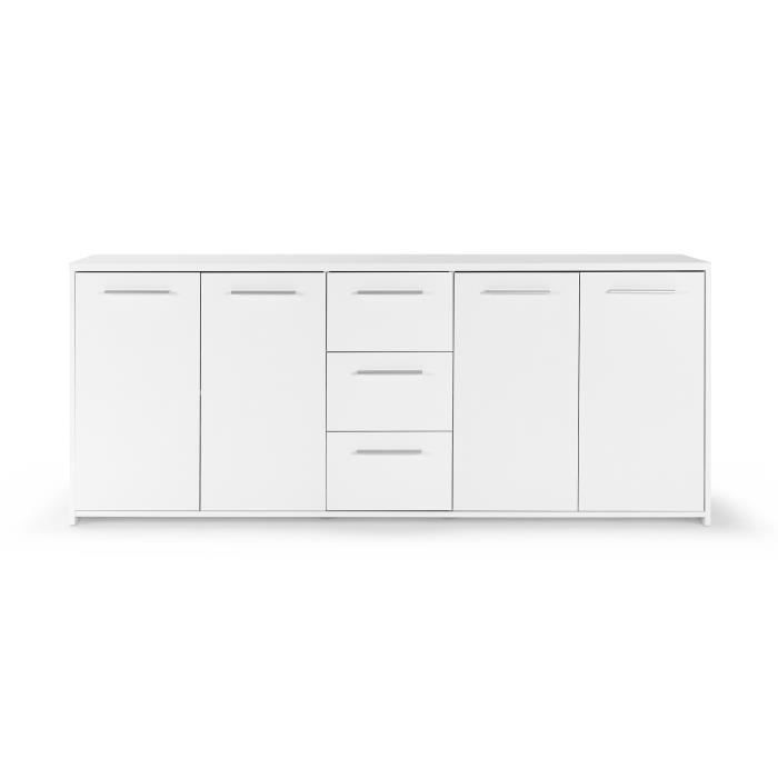 Aparador bajo - Blanco mate - 4 puertas, 3 cajones - Ancho 179 x Profundidad 42 x Alto 74,5 cm