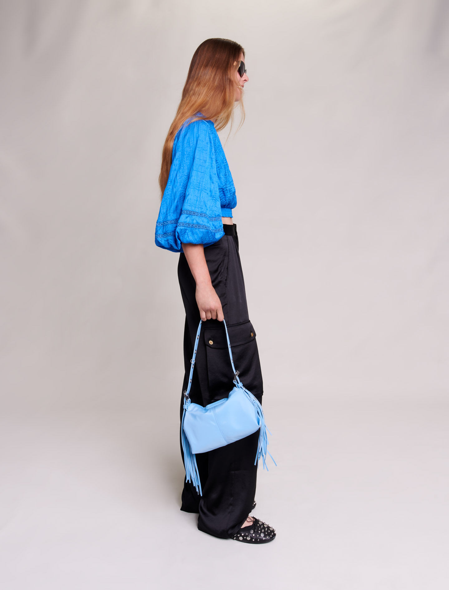 Pantaloni cargo din satin - Negru