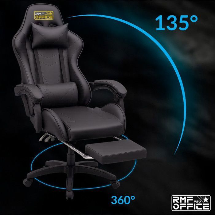 Ergonomischer Gaming-Stuhl mit Fußstütze | Verstellbarer Gaming-Stuhl mit Liegefunktion – Langanhaltender Komfort, schwarz
