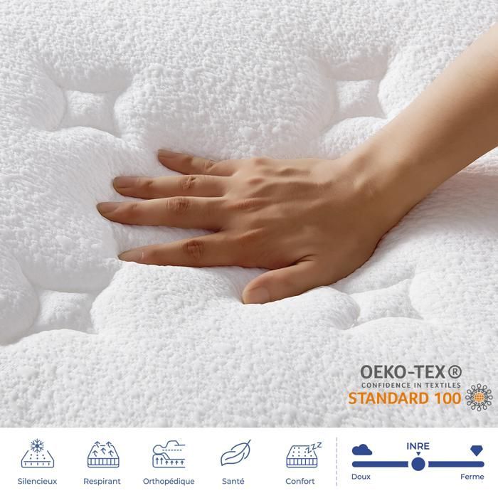 Materasso ibrido INRE 160x200 cm, spessore 30 cm, molle insacchettate, memory foam, media rigidità, 7 zone, traspirante.