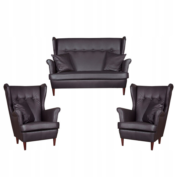 Zestaw wypoczynkowy uszak Eko skóra sofa fotele Family Meble