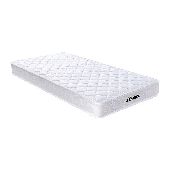 Base de cama con almacenamiento WOLKENLOS de YSMÉE de 90 x 190 cm, color blanco + colchón de muelles y espuma viscoelástica de 15 cm de grosor.