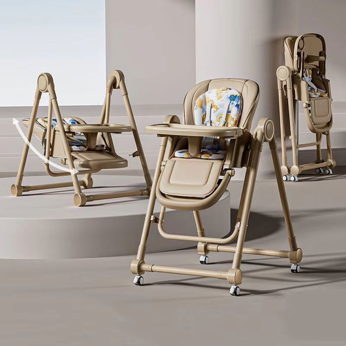 Baby and toddler high chair and swing - 0 to 72 months - with smooth-rolling swivel casters, foldable, reclining, baby high chair
