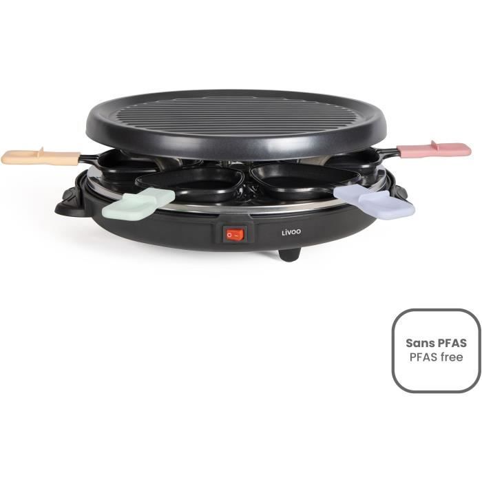 Raclette grill for 6 people - LIVOO - DOC207P - 800W - 6 people - Removable grill door - 6 spatulas and 6 raclette pans