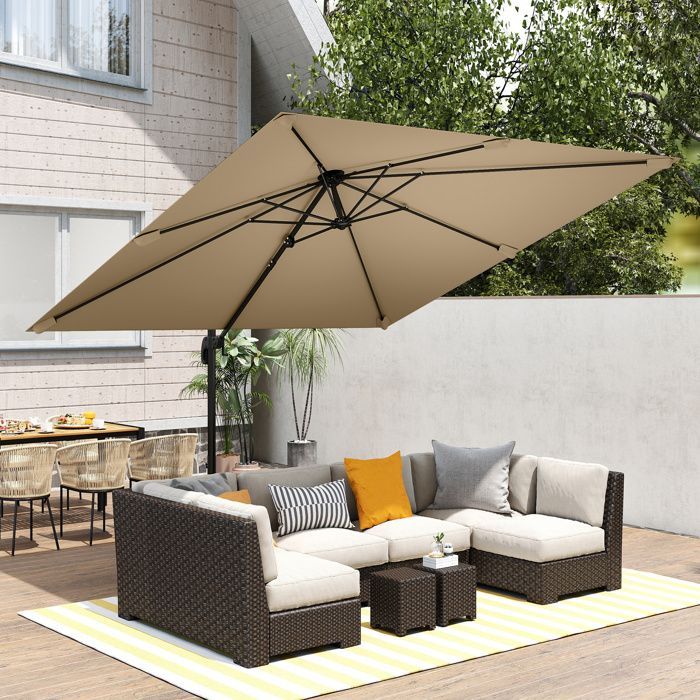 Parasol déporté - Outsunny - rotation 360°, inclinable 5 positions, base en croix - mât en aluminium - polyester - 3 x 3 m - kaki