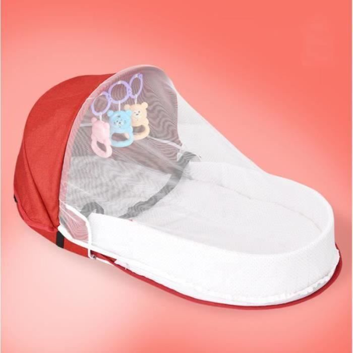 Cuna plegable para bebé, cuna de viaje portátil para recién nacidos, nido para dormir con mosquitera y juguetes, color rojo.