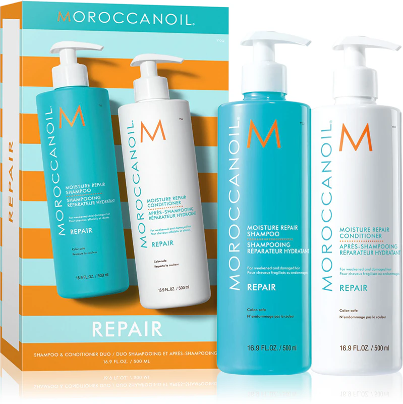 Kit Reparador Moroccanoil com Shampoo e Condicionador para Cabelos Quimicamente Danificados