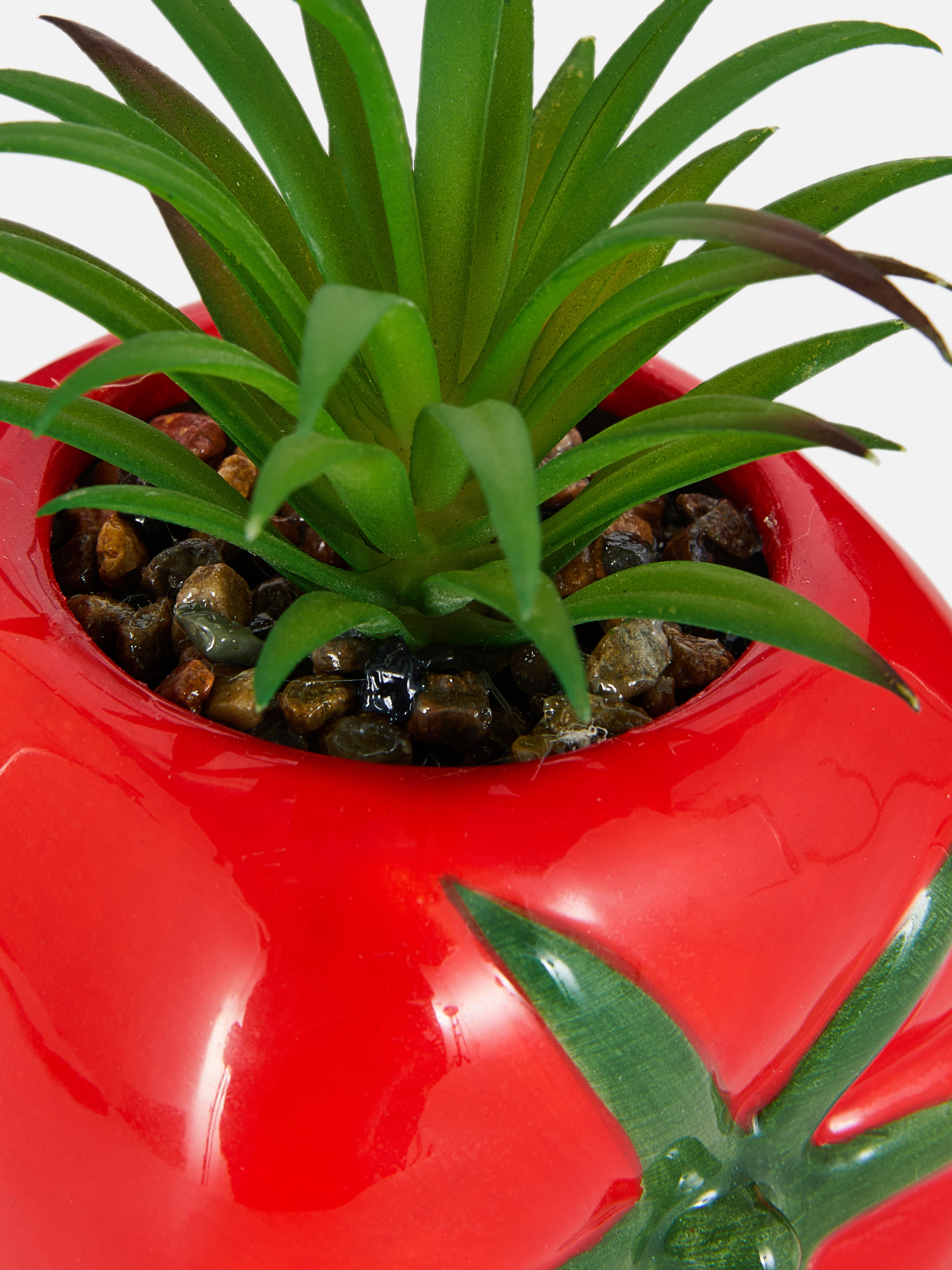 Plantă artificială într-un ghiveci în formă de roșie. O plantă artificială într-un ghiveci frumos în formă de roșie.