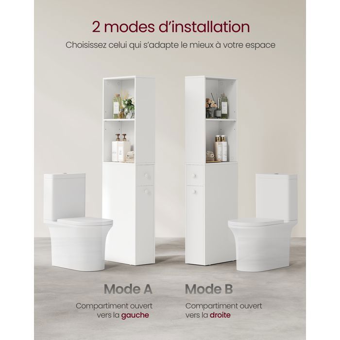 VASAGLE Hoge Badkamerkast, Slanke Opbergunit, Kolom met Laden en Verstelbare Plank, Kast, Dressoir, Wit