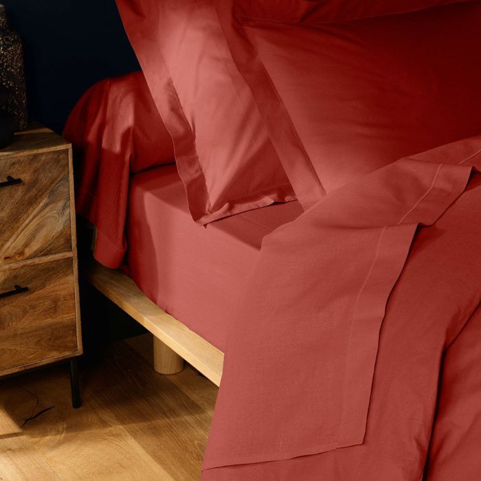 Plat laken 240 x 300 cm 100% katoen 57 draden Terracotta - Afgewerkt met zoom (2 personen)