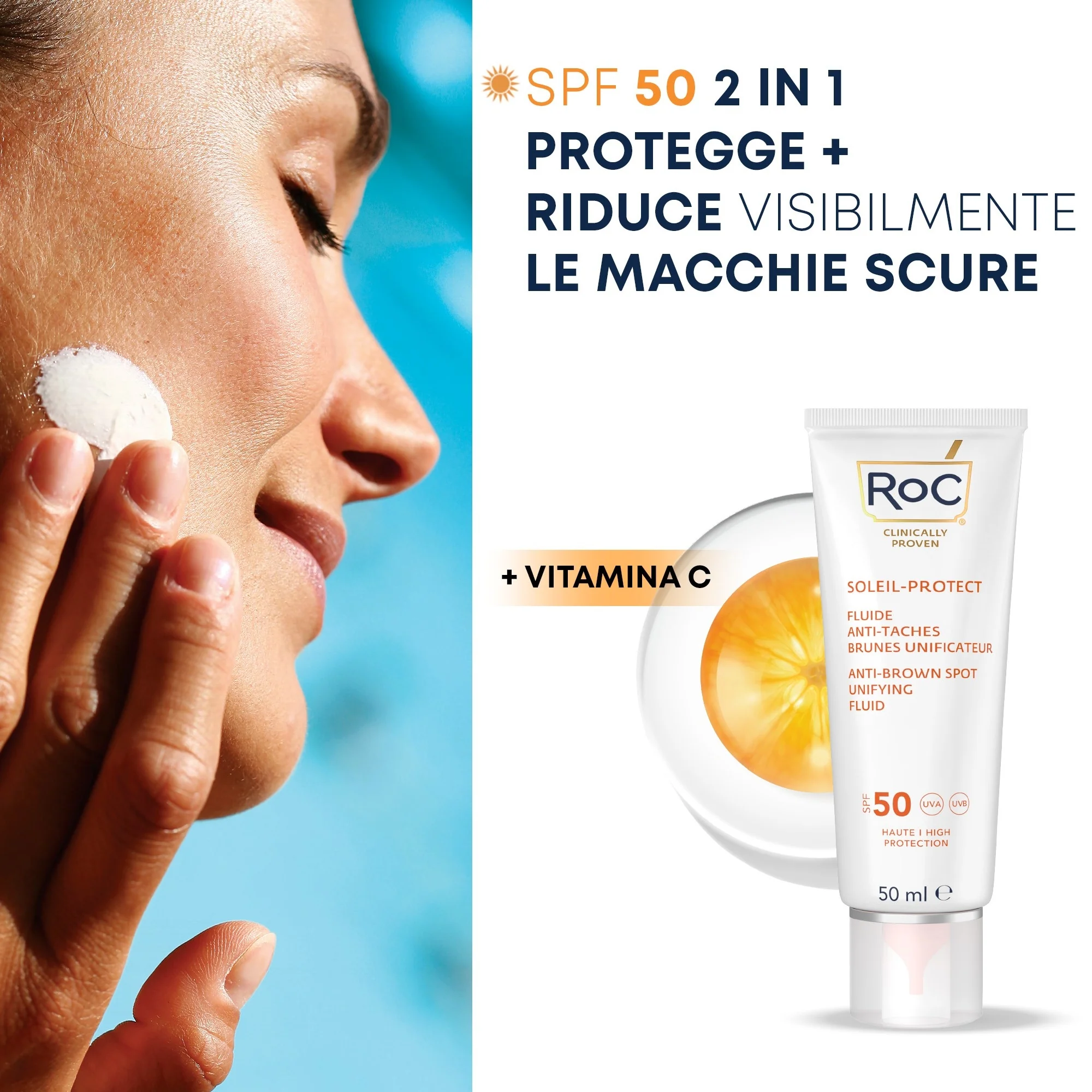 Soleil-Protect Fluido Solare Viso Antimacchie Brune SPF50 - Solare viso alta prot.