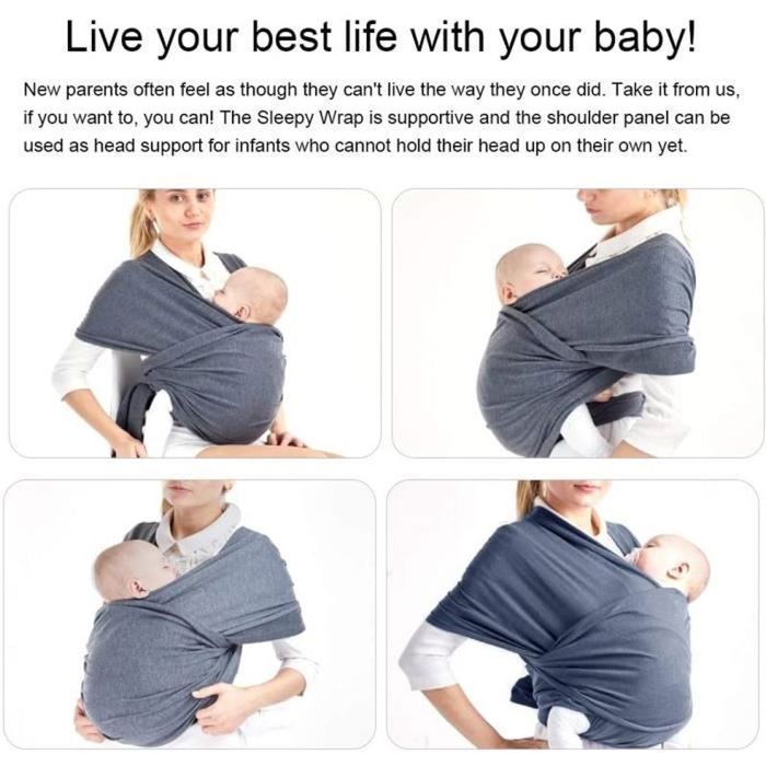 Hamaca portabebés tipo hamaca - Portabebés tipo bandolera - Gris - Para bebés de hasta 15 kg