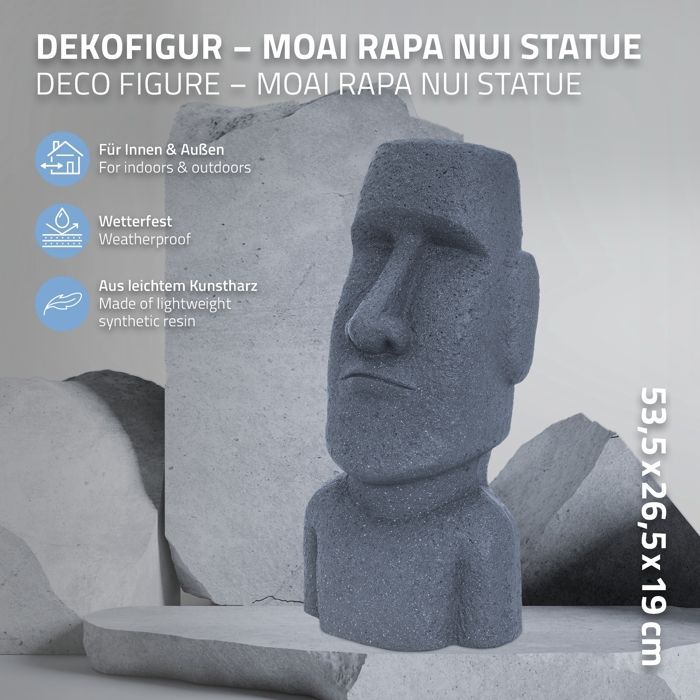 Statua decorativa ECD Germania Isola di Pasqua Rapa Nui Moai Testa Figura Alta 56 cm Resina Pietra fusa Grigio Ornamento da giardino