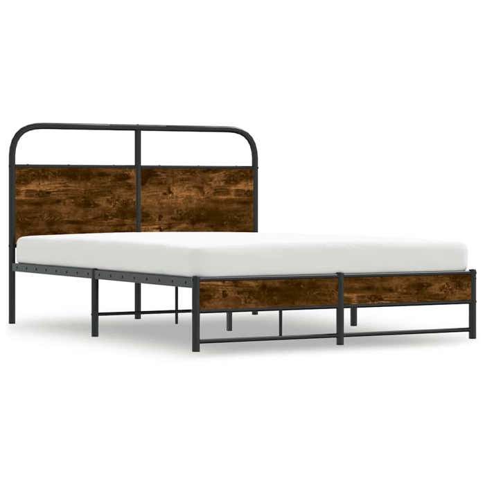 Bedframe van bewerkt hout - vidaXL - 120x190 cm - Gerookt eikenhout - Hoofdbord - Lattenbodem - Stevige poten