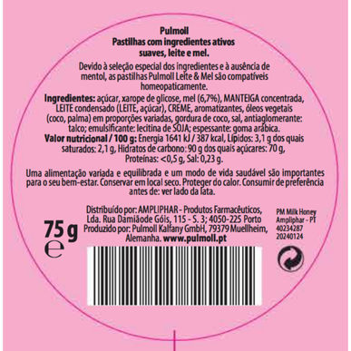 Pulmoll Bonbons Mléko a med Zklidňující pastilky do krku Mléko a med 45g 45g