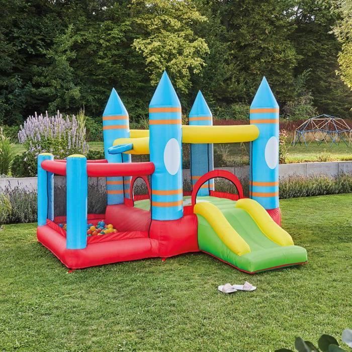 Castelo inflável FABI HOME DELUXE - Dimensões: 270 x 295 x 210 cm, inclui soprador e acessórios, resistente aos raios UV.