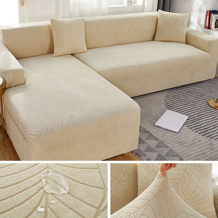 Housse de canapé - Jacquard épaisse - Beige - 3 sièges - Non déhoussable