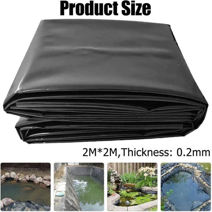 Bâche de Bassin Étanche -  - 2x2 m - Liner Flexible pour Étang, Fontaine et Jardin d'eau - Noir - 0.2 mm