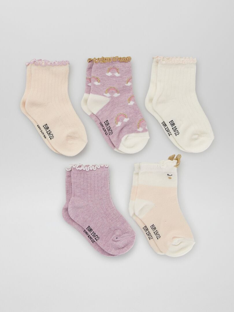 Sokken met patroon - Set van 5 - ROZE