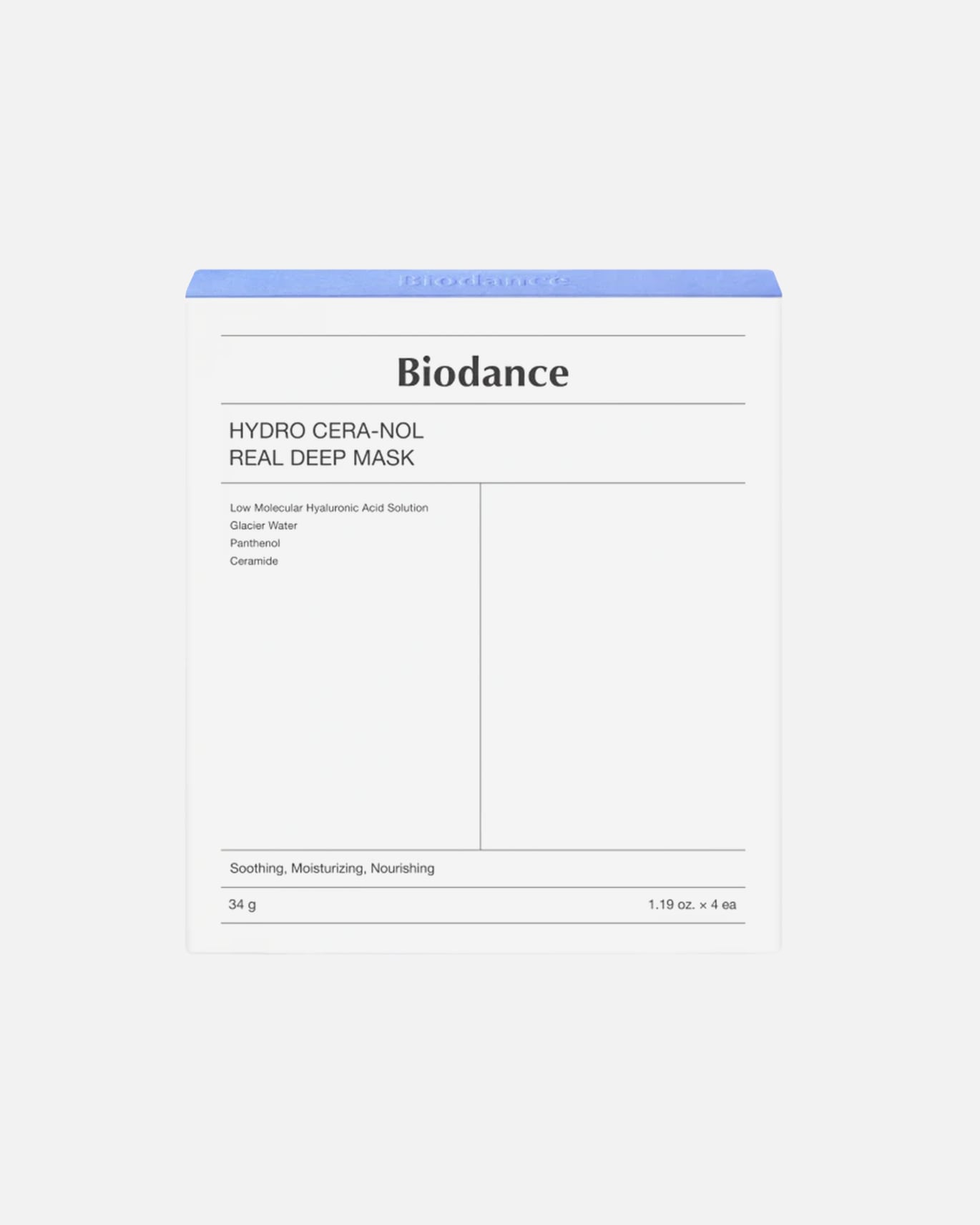 Mascarilla facial Biodance Hydro Cera-Nol Real Deep Mask – 4 unidades