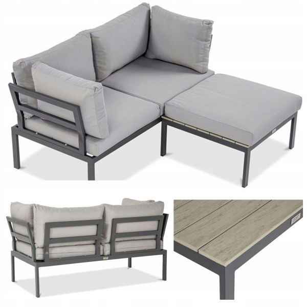 Narożnik Ogrodowy Modułowy JAVA Sofa Stolik 3w1 na Taras Ogrodowy Jasny