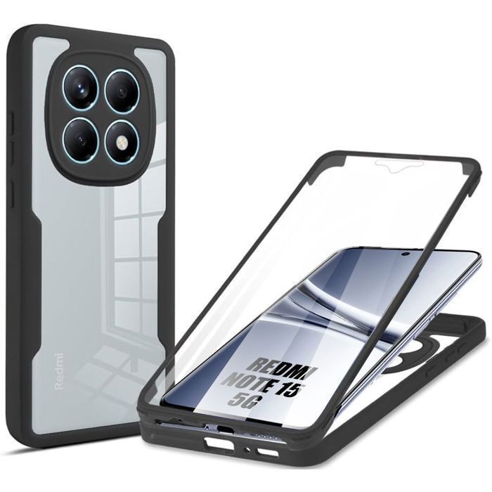 Capa para Xiaomi Redmi Note 15 5G - Proteção total para a frente e para trás - Borda preta