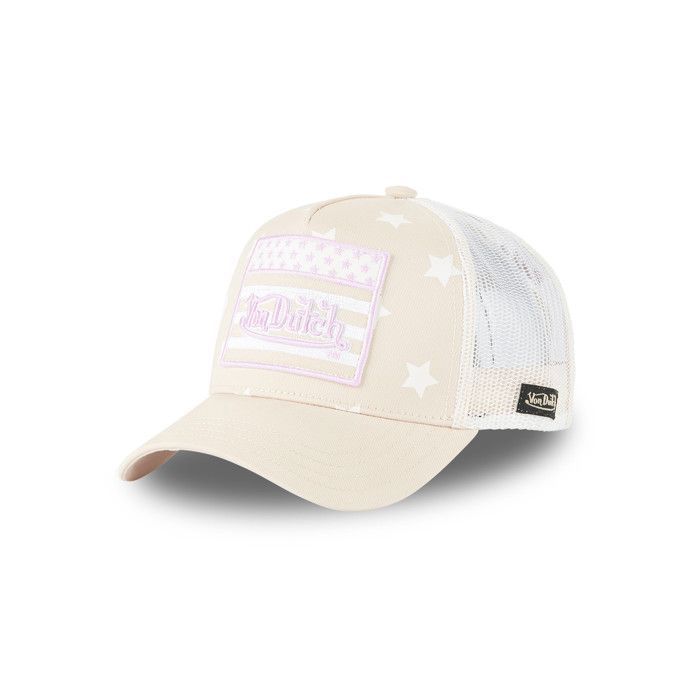 Vondutch Casquette trucker STAR Fille - Trucker - Filet Rigide - Beige | Blanc | Rose - Visière Arrondie