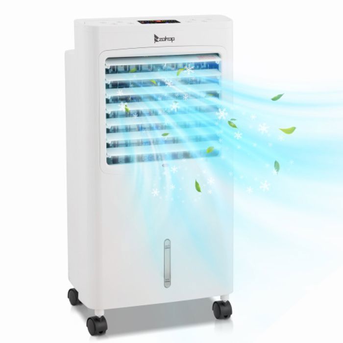 Aire acondicionado portátil 4 en 1, enfriador de aire portátil, 3 velocidades, con control remoto, 38 x 28 x 74 cm, blanco