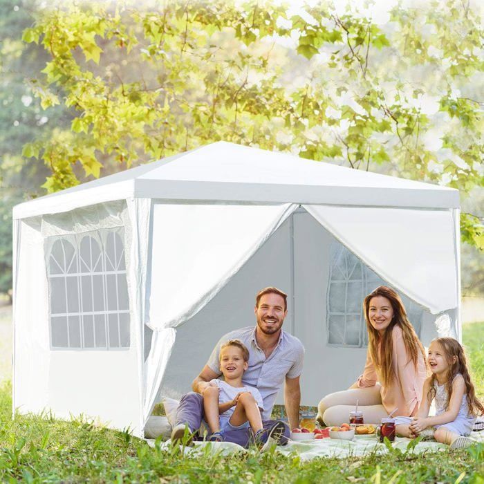 COSTWAY Tonnelle de Jardin Chapiteau 3x3m-4 Parois Amovibles-en Tissu PE Imperméable-2 Fenêtres