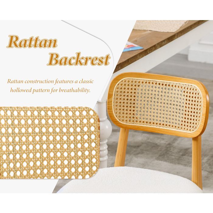 Wahson Dining Chair Set of 4 Retro Wooden Dining Chairs, Kitchen Chairs for Living Room, Faux Fur, Beige