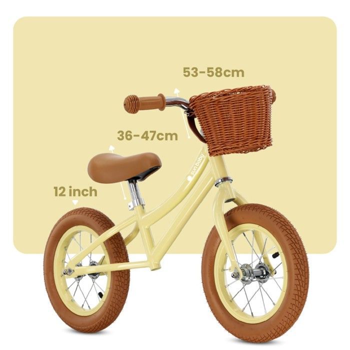 Sun Baby - Classic Balance Bike - 2 Years, max. 30 kg, steel frame, inflatable colored wheels, adjustable saddle - Yellow