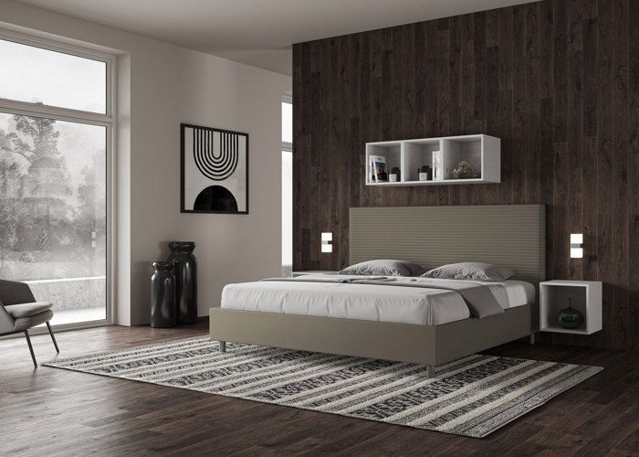 Letto matrimoniale king size - Ityhome - Focus - 200x210 cm - Ecopelle color cappuccino - Senza base letto