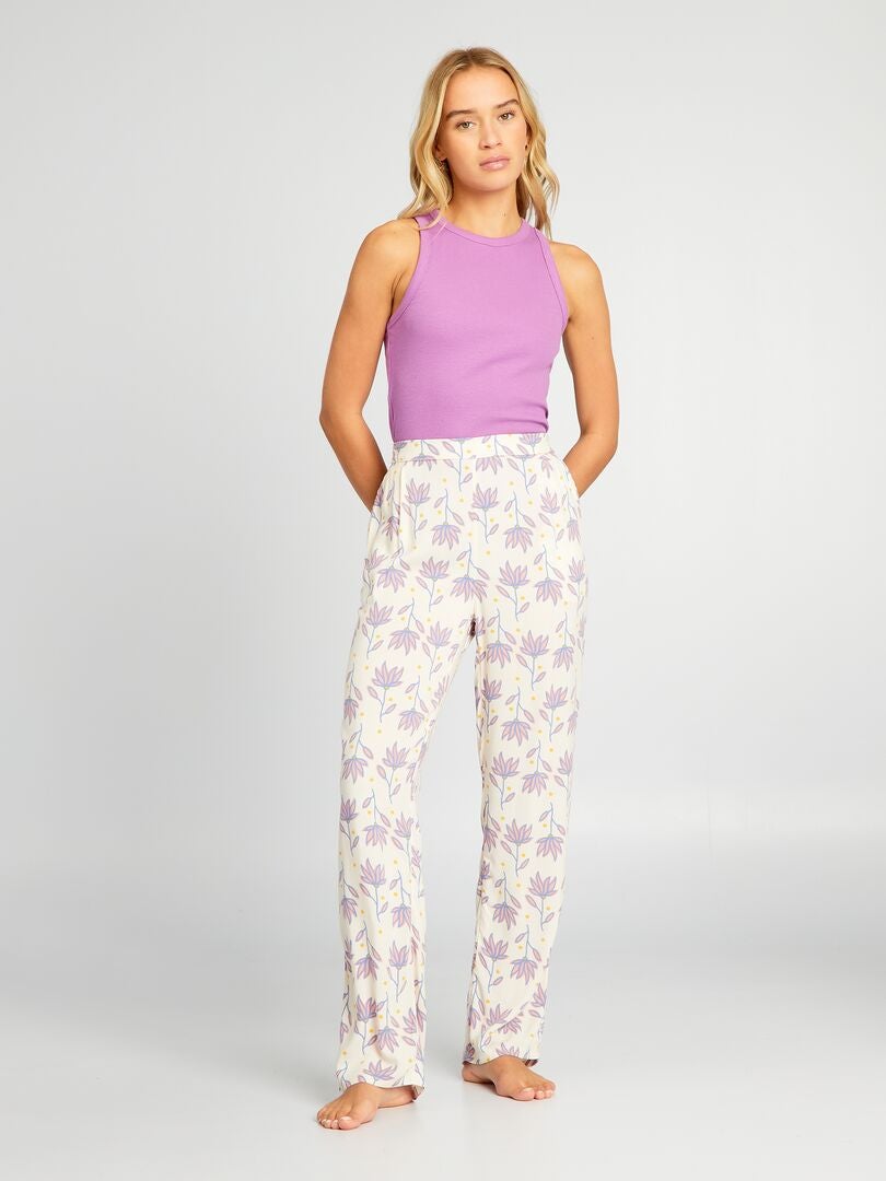 Ruimvallende pyjamabroek met print - BEIGE