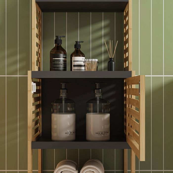 Étagère de salle de bains Kydesby 170 x 39 x 30 cm bambou naturel / gris