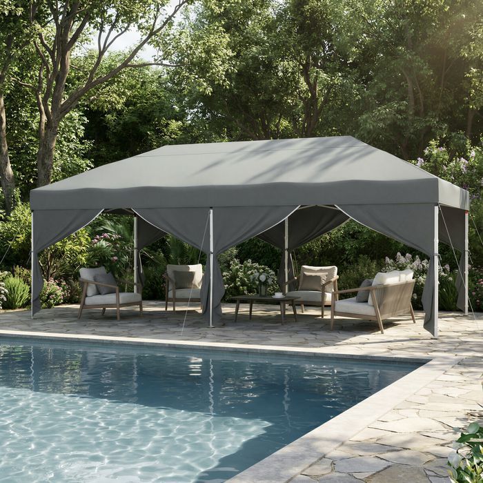 Tonnelle, Protection Solaire, Tente de Jardin, Portable, avec Parois, Usage Extérieur, 6 x 3 m, Gris