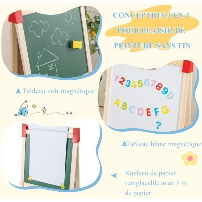 Caballete infantil de doble cara GOPLUS para niños de 3 a 8 años, altura ajustable, pizarra magnética blanca y negra, rollo de papel, imanes.